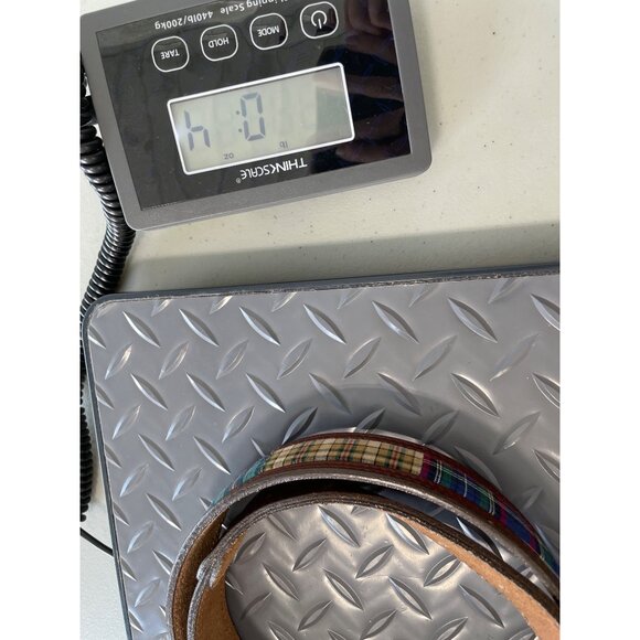 Fossil Genuine Leather Plaid Fabric Belt Unisex Medium Brown Multicolor Bohemian - Picture 12 of 12